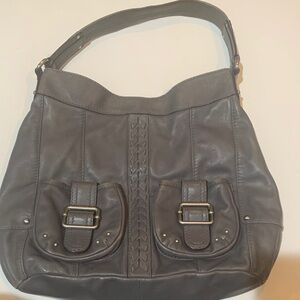 Tignanello Gray Braided-Detail Leather Shoulder Bag